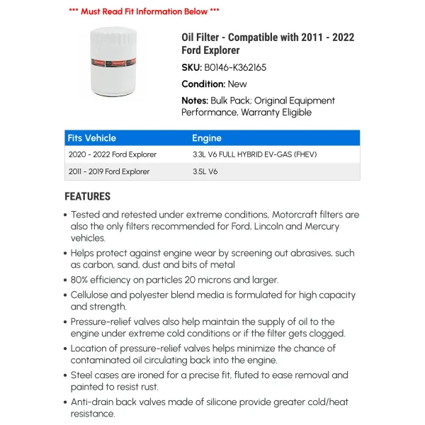Oil Filter - Compatible with 2011 - 2022 Ford - Image 2